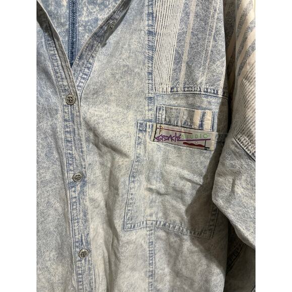 Jordache Studio VIntage Acid Wash Long Sleeve Button Down Top M - Picture 4 of 4